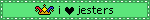 a blinkie that says i heart jesters with an illustration of a jester's cap on the left side