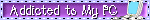 a blinkie that says addicted to my pc with a gif of a desktop with a heart on the monitor
