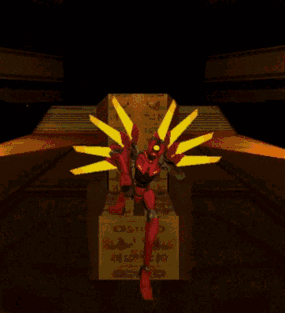 gif from ultrakill. v2 rises from a throne and 'cracks' their knuckles